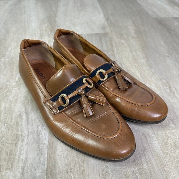 Aldo Tomar Men's Leather Slip On Loafers in Cognac Size 8 - Picture 1 of 5